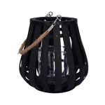 Rattan lantern ALVARU with candle glass, handle, black, 22cm, Ø21cm