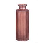 Bottle vase EMANUELA made of glass, groove pattern, metallic pink, 5.2"/13.2cm, Ø2"/5.2cm