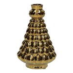 Decorative fir tree bottle BRIXON, polka dot pattern, ceramic, gold metallic, 6.1"/15.5cm, Ø3.9"/9.8cm