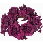 Artificial candle wreath INGA, rose, hydrangea, violet, Ø5.9"/15cm