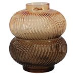 Glass table vase KORNELIA with grooves, amber-brown-clear, 6"/16,3cm, Ø5.8"/14,7cm