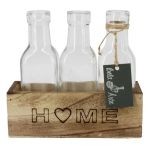 Glass bottle STOLLAN in wooden box, Home lettering, 3 pieces, clear, 7"x2.6"x6"/17,3x6,7x15,5cm