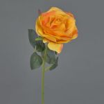 Artificial flower rose SIMONY, yellow-orange, 18"/45cm, Ø3.1"/8cm