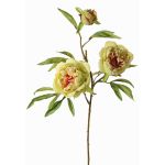 Artificial peony branch MANJA, green-fuchsia, 28"/70cm, Ø3.1"-3.9"/8-10cm