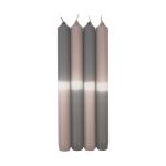 Dip Dye dinner candles LISSITA, 4 pieces, grey-silver-grey, 10"/25cm, Ø 0.9"/2,3cm, 11h