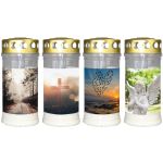 Grave light SAVINA with motif, lid, 4 pieces, white, 6.7"/17cm, Ø 3"/7,7cm, 96h