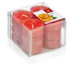 Set of 12 scented tea lights / Scented candle ASTRID, orange, 0.6"/1,6cm, Ø 1.5"/3,7cm, 4h