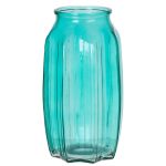 Small flower vase AMORY made of glass, turquoise-clear, 9"/22cm, Ø4.7"/12cm