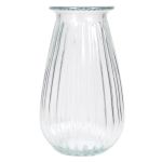 Glass flower vase DORITA grooved, transparent, 8.3"/21 cm, Ø 5"/13 cm