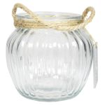 Lantern made of glass AKILI with handle, vertical stripes, clear, 4.1"/10,5cm, Ø4.7"/12cm