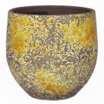 Rustic ceramic pot TSCHIL, colour gradient, ochre yellow-brown, 8"/20cm, Ø8"/20cm