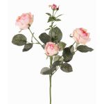 Decorative flower, rose branch, DIAMANTIS, pink-cream, 30"/75cm, Ø2"-3.1"/5-8cm