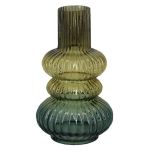 Glass table vase SIGURD with grooves, brown-cognac-blue-clear, 10"/25,2cm, Ø5.7"/14,6cm