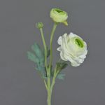 Artificial ranunculus YAKIRA, white-green, 16"/40cm, Ø 1.6"-3.5"/4-9cm