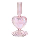 Glas Kerzenständer ELIZZA in Herzform, mit Fuß, irisierend-hellrosa, 8,5x8,5x16,5cm