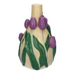 Decorative vase LIMEA made of dolomite, 3D tulips, beige-purple-green, 8"/21,6cm, Ø5.2"/13,3cm