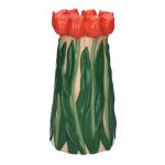 Decorative vase LIMEA made of dolomite, 3D tulips, beige-red-green, 10"/24,5cm, Ø4.9"/12,5cm
