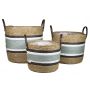 Planter basket KIONA with handle, 3 pieces, mint-beige, 8"-12"/20-30 cm, Ø 10"-14"/25-36 cm