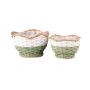 Wooden flower basket ISILE, 2 pieces, curved rim, round, green-white, 13-17cm, Ø20-25cm