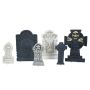 Halloween memorial stone / gravestones LUCRETIA, 6 pieces, stone optic, styrofoam, skull, grey-black