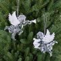 Acrylic hanging ornament Angel LINDY, 2 pieces, harp, lyre, glitter, silver-white, 3.5"x3.9"/9x10cm