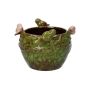 Flower pot SARINO made of ceramic, with 3D birds, green-brown-beige, 4.1"/10,5cm, Ø5.5"/14cm