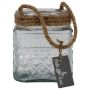 MELMY lantern with rope, diamond pattern, clear, 13 cm, Ø 11 cm