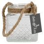 MELMY lantern with rope, diamond pattern, clear, 10 cm, Ø 9 cm