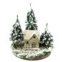 Decorative snow scene with illuminated house SEWARD, fir trees, LEDs, white-green, 10"/25cm, Ø10"/25cm