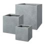 Square flower pot KIRIMA, 3 pieces, fibreglass, grey, 16"x16"x16"/40x40x40cm, 12"x12"x12"/30x30x30cm, 9"x9"x9"/24x24x24cm