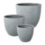 Round planter KIRIMA, 3 pieces, fibreglass, grey, 10"x11"/25x27cm, 14"x15"/35x39cm, 17"x20"/44x52cm