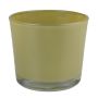Glass planter ALENA, olive yellow, 19cm, Ø19cm