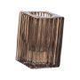 Square glass candlestick MIOSOTIS with grooves, brown-clear, 4x4x6cm
