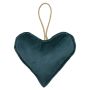 Velvet heart decorative hanging ornament EYRUN, hanging cord, petrol blue, Ø6.3"/16cm