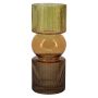Glass table vase NIAMH with grooves, cognac-amber-brown-clear, 10"/25,3cm, Ø4"/10cm
