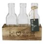 Glass bottle STOLLAN in wooden box, Home lettering, 3 pieces, clear, 7"x2.6"x6"/17,3x6,7x15,5cm