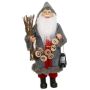Decorative figurine Father Christmas ULRICH, bundle of brushwood, lantern, chain avec the inscription "welcome", grey-red, 22x14x45cm