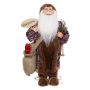 Decorative figurine Father Christmas BENTJE, gift bag, ski sticks, brown-red, 23x14x45cm