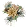 Artificial poinsettia arrangement, HERMINA pine with present, stand, gold, 21cm, Ø17cm