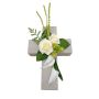 Plastic flower arrangement: rose, calla lily, hops – LONNE, plant cross, white and green, 35 x 18 x 10 cm