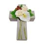 Artificial flower arrangement: rose, anthurium, rosehip NINNA, plant cross, white and red, 30 x 18 x 11 cm