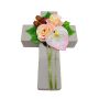 Artificial flower arrangement: rose, anthurium, rosehip NINNA, plant cross, pink-white-red, 30x18x11cm