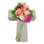 Artificial flower arrangement: rose, anthurium, rosehip NINNA, plant cross, pink-pink-red, 30x18x11cm