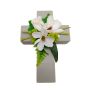 Decorative floral arrangement: magnolia, rose, St John’s wort TORVI, plant cross, white, 26x18x10cm