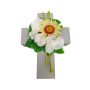 Artificial flower arrangement: Gerbera, orchid, Allium ANSGAR, plant cross, white-yellow, 20x15x9cm