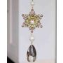 Acrylic hanging ornament Ice flower ZERA, drops, glitter, green-gold, 6.3"/16cm, Ø2.4"/6cm