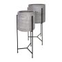 Round plant pot NARUKO with metal stand, 2 pieces, fibreglass, grey, 14"x30"/35x75cm, 18"x32"/45x82cm