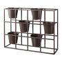 Plant room divider made of metal UTOPIA with 6 plant pots, brown, 26"x7"x20"/65x17x52cm