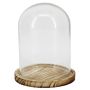 Dome DANILLA of glass with marbled wooden base, clear, 5.7"/14.5cm, Ø4.5"/11.5cm