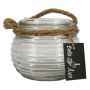 PERBA candle jar with grooves, handle, clear, 9 cm, Ø11.5 cm